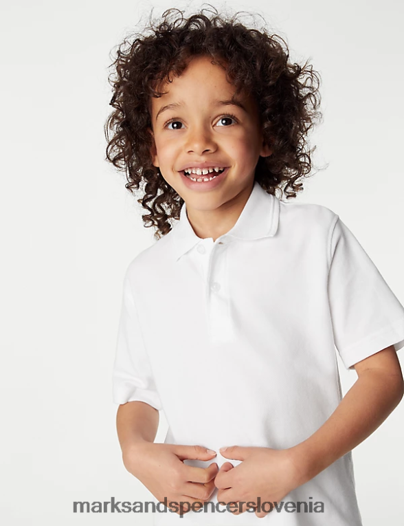 3pk šolske polo majice iz čistega bombaža bela Marks & Spencer šolska uniforma otroci 6T8F6X20