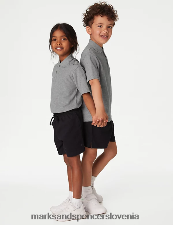 3pk šolske polo majice iz čistega bombaža siva Marks & Spencer šolska uniforma otroci 6T8F6X318