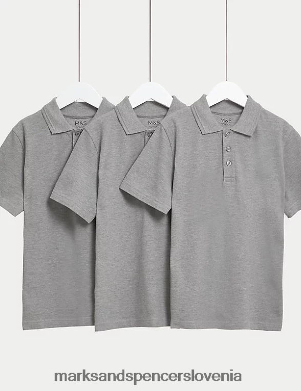 3pk šolske polo majice iz čistega bombaža siva Marks & Spencer šolska uniforma otroci 6T8F6X318