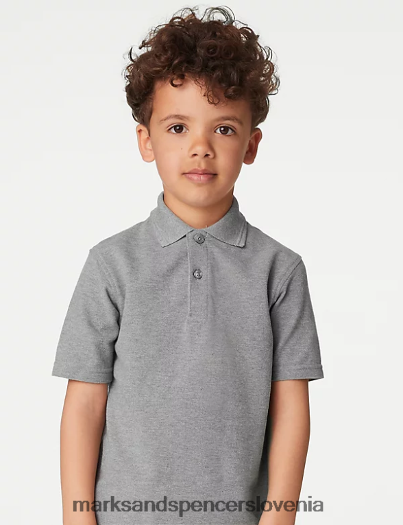 3pk šolske polo majice iz čistega bombaža siva Marks & Spencer šolska uniforma otroci 6T8F6X318