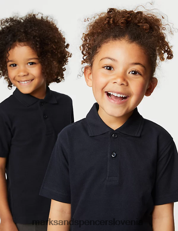 šolska polo majica iz čistega bombaža mornarica Marks & Spencer šolska uniforma otroci 6T8F6X7807