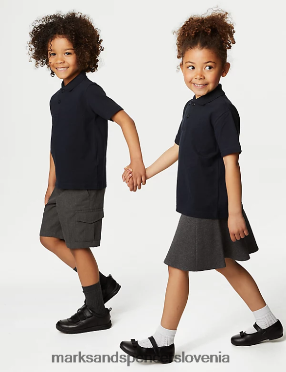 šolska polo majica iz čistega bombaža mornarica Marks & Spencer šolska uniforma otroci 6T8F6X7807