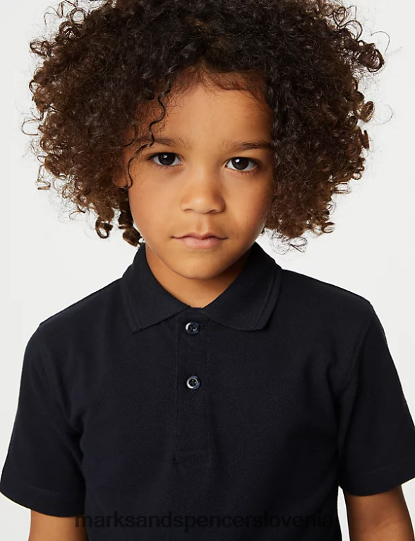 šolska polo majica iz čistega bombaža mornarica Marks & Spencer šolska uniforma otroci 6T8F6X7807