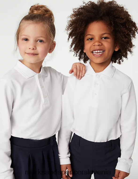 polo majica z dolgimi rokavi bela Marks & Spencer šolska uniforma otroci 6T8F6X8291