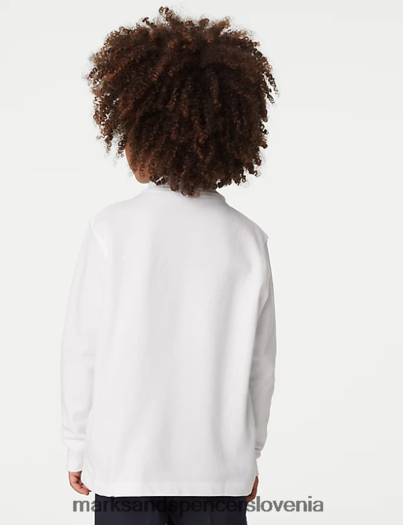 polo majica z dolgimi rokavi bela Marks & Spencer šolska uniforma otroci 6T8F6X8291