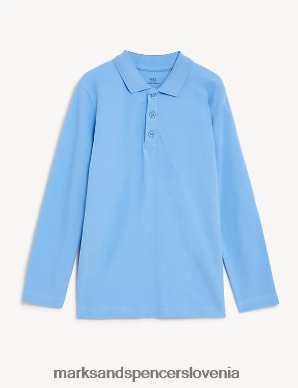 polo majica z dolgimi rokavi bledo modra Marks & Spencer šolska uniforma otroci 6T8F6X8292