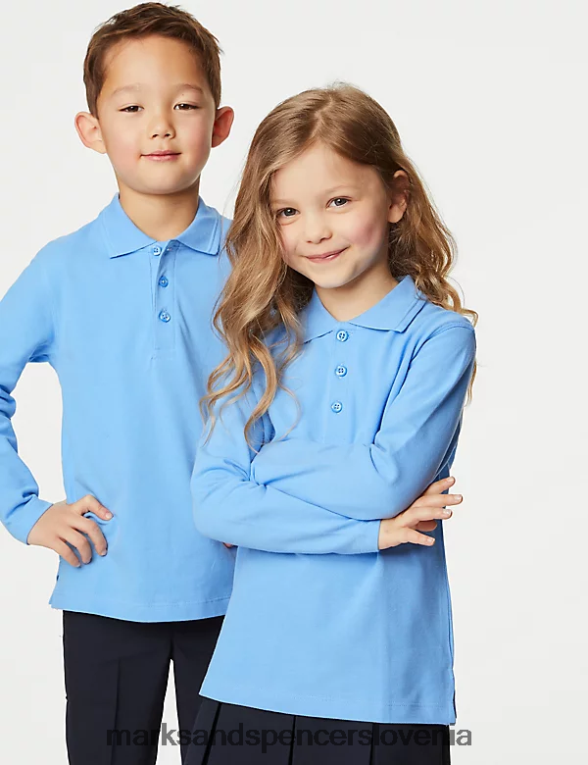polo majica z dolgimi rokavi bledo modra Marks & Spencer šolska uniforma otroci 6T8F6X8292