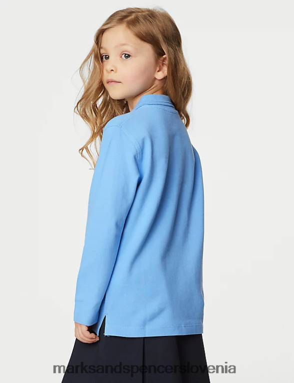 polo majica z dolgimi rokavi bledo modra Marks & Spencer šolska uniforma otroci 6T8F6X8292