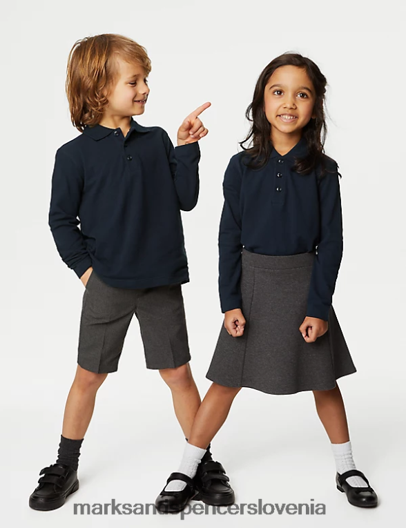 polo majica z dolgimi rokavi temna mornarica Marks & Spencer šolska uniforma otroci 6T8F6X7996