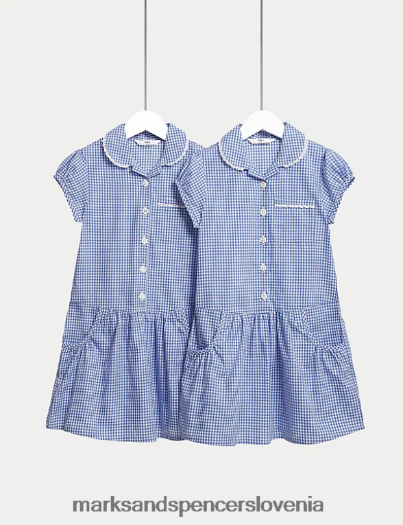 2pk bombažne in prilegajoče šolske obleke srednje modra Marks & Spencer šolska uniforma otroci 6T8F6X9823