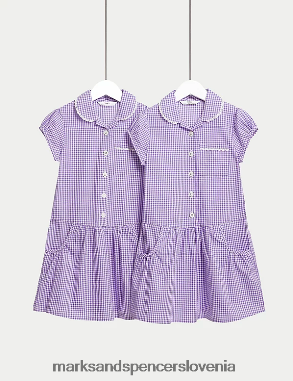 2pk bombažne šolske obleke iz ginghama lila Marks & Spencer šolska uniforma otroci 6T8F6X9234