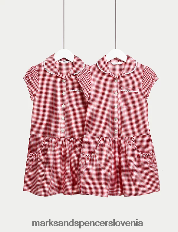2pk bombažne šolske obleke iz ginghama rdeča Marks & Spencer šolska uniforma otroci 6T8F6X9236