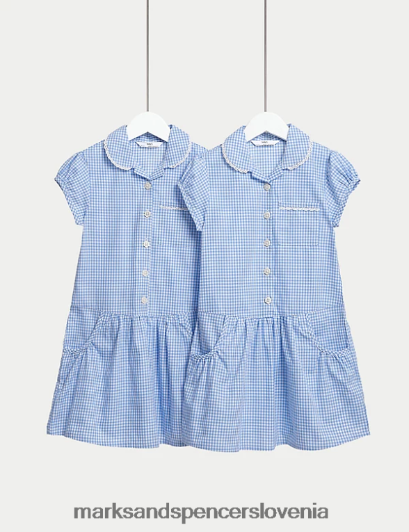 2pk bombažne šolske obleke iz ginghama svetlo modra Marks & Spencer šolska uniforma otroci 6T8F6X9230