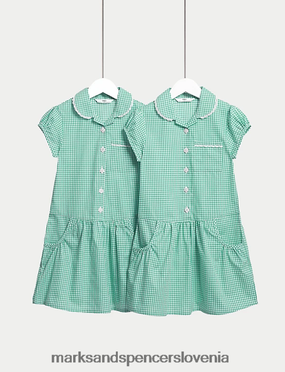 2pk bombažne šolske obleke iz ginghama zelena Marks & Spencer šolska uniforma otroci 6T8F6X9232