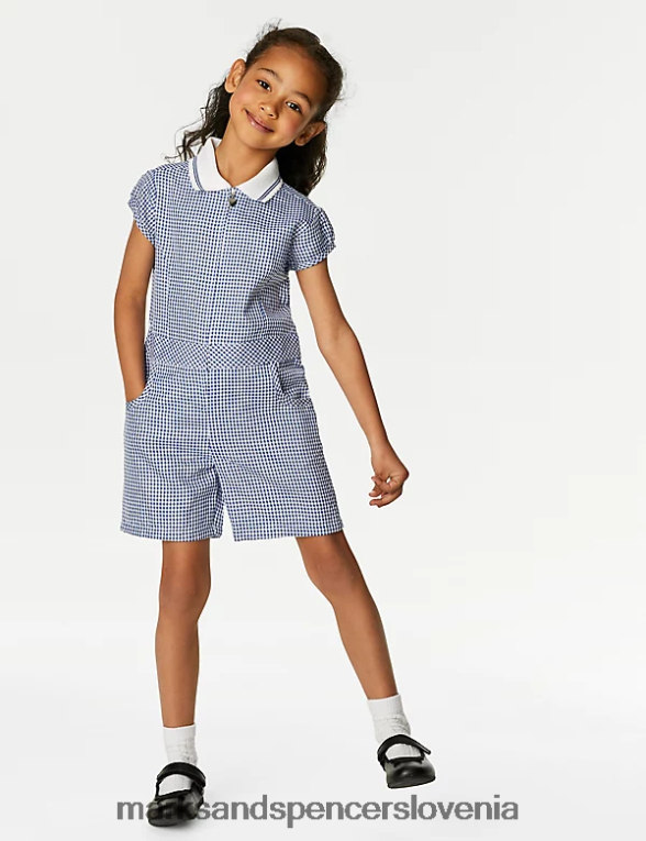 gingham šolska igrala srednje modra Marks & Spencer šolska uniforma otroci 6T8F6X9326
