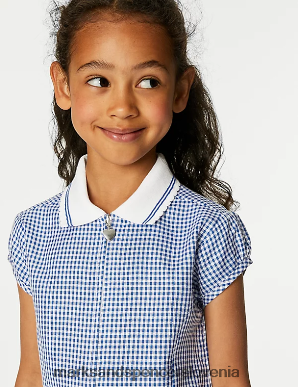 gingham šolska igrala srednje modra Marks & Spencer šolska uniforma otroci 6T8F6X9326