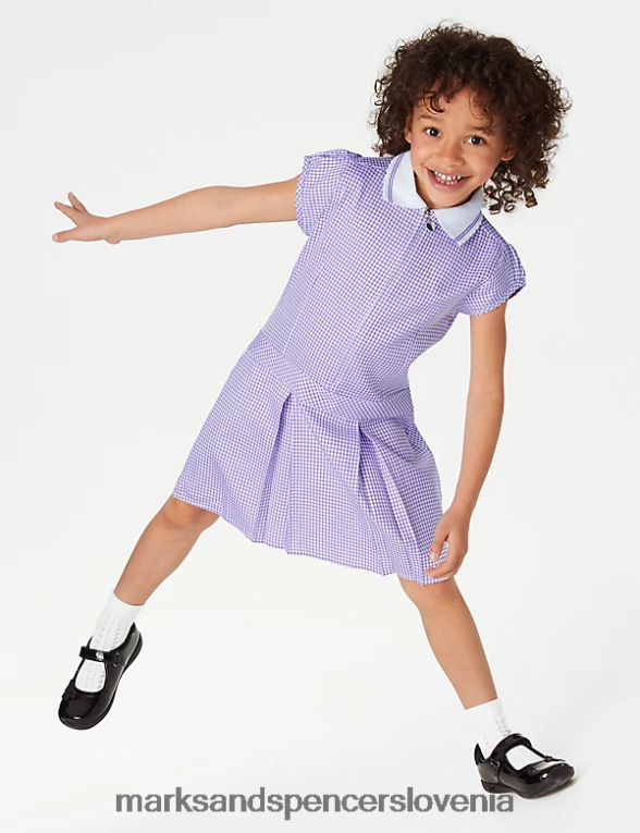 gingham šolska obleka z gubami lila Marks & Spencer šolska uniforma otroci 6T8F6X9141