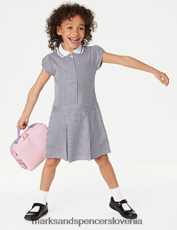 gingham šolska obleka z gubami mornarica Marks & Spencer šolska uniforma otroci 6T8F6X9144
