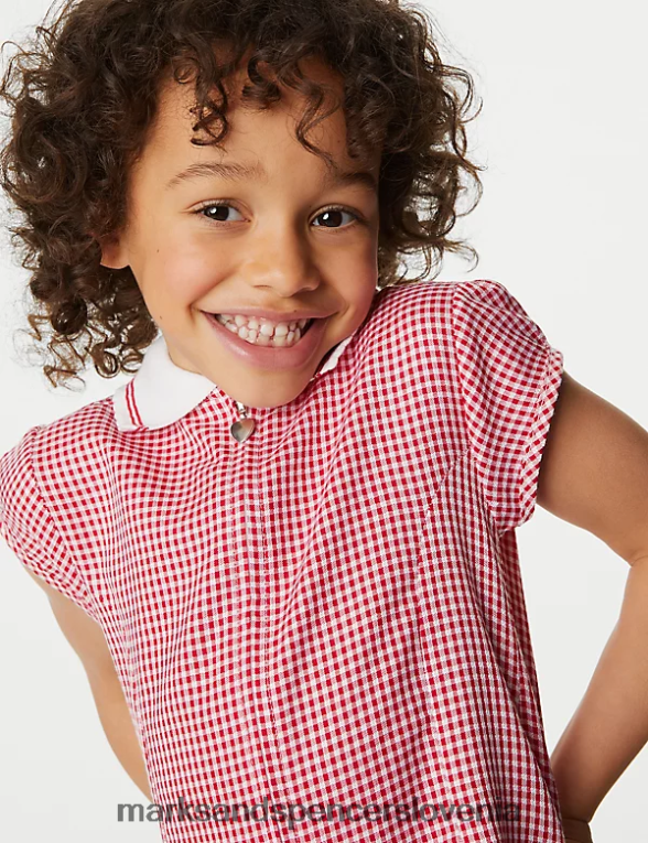 gingham šolska obleka z gubami rdeča Marks & Spencer šolska uniforma otroci 6T8F6X8866