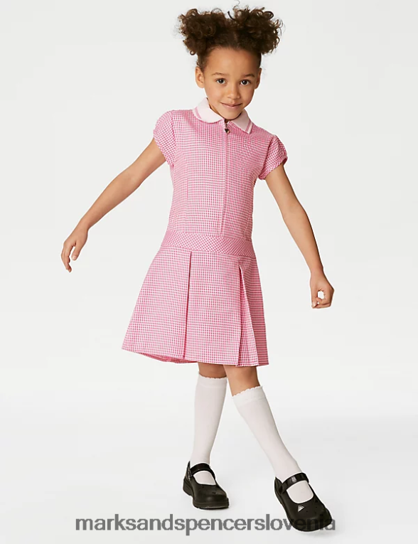 gingham šolska obleka z gubami roza Marks & Spencer šolska uniforma otroci 6T8F6X9139