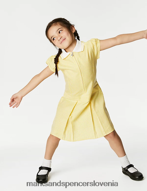 gingham šolska obleka z gubami rumena Marks & Spencer šolska uniforma otroci 6T8F6X9143