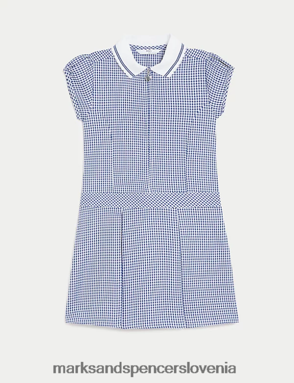 gingham šolska obleka z gubami srednje modra Marks & Spencer šolska uniforma otroci 6T8F6X9145