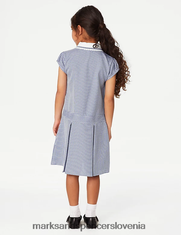 gingham šolska obleka z gubami srednje modra Marks & Spencer šolska uniforma otroci 6T8F6X9145