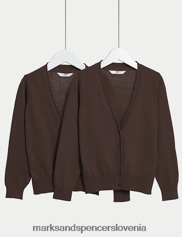 2pk šolska jopica iz čistega bombaža rjav Marks & Spencer šolska uniforma otroci 6T8F6X9084