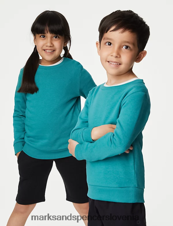 bombažna majica z okroglim izrezom žad Marks & Spencer šolska uniforma otroci 6T8F6X8653