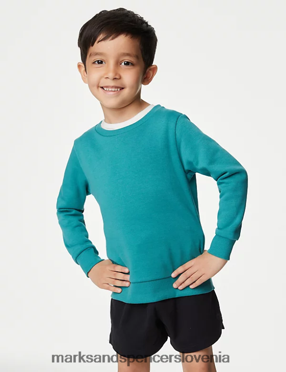 bombažna majica z okroglim izrezom žad Marks & Spencer šolska uniforma otroci 6T8F6X8653