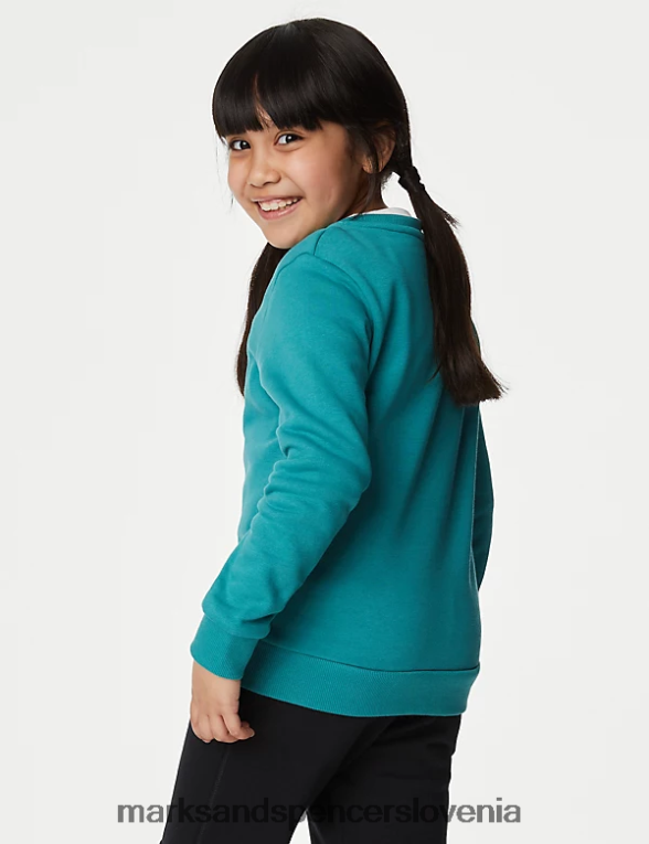 bombažna majica z okroglim izrezom žad Marks & Spencer šolska uniforma otroci 6T8F6X8653