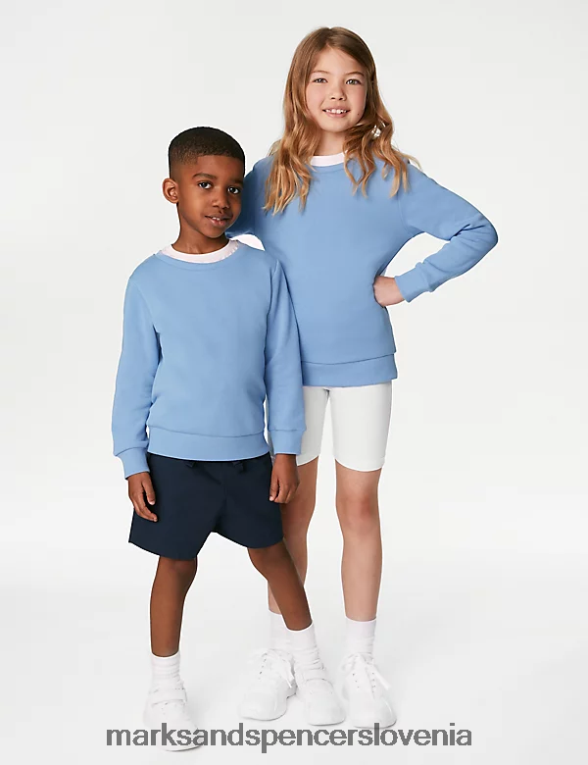 bombažna majica z okroglim izrezom bledo modra Marks & Spencer šolska uniforma otroci 6T8F6X8648
