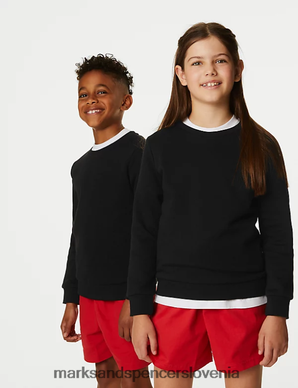bombažna majica z okroglim izrezom Črna Marks & Spencer šolska uniforma otroci 6T8F6X8650