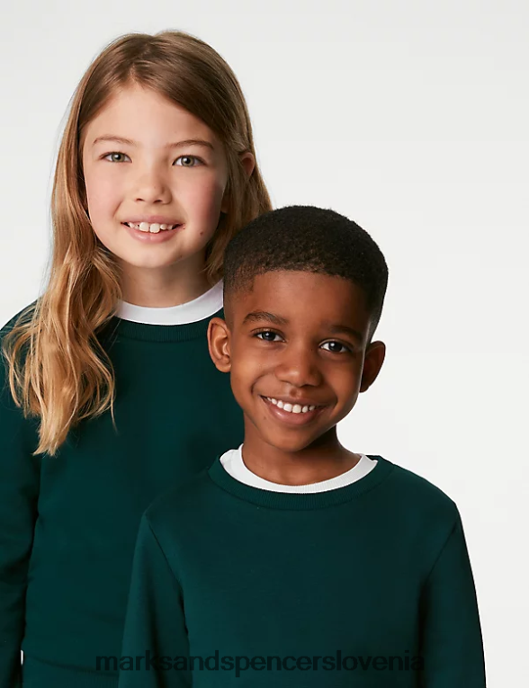 bombažna majica z okroglim izrezom steklenica zelena Marks & Spencer šolska uniforma otroci 6T8F6X8652