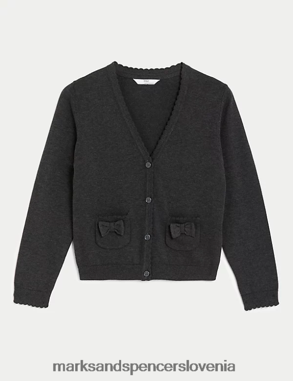 šolska jopica z žepom iz čistega bombaža siva Marks & Spencer šolska uniforma otroci 6T8F6X9001
