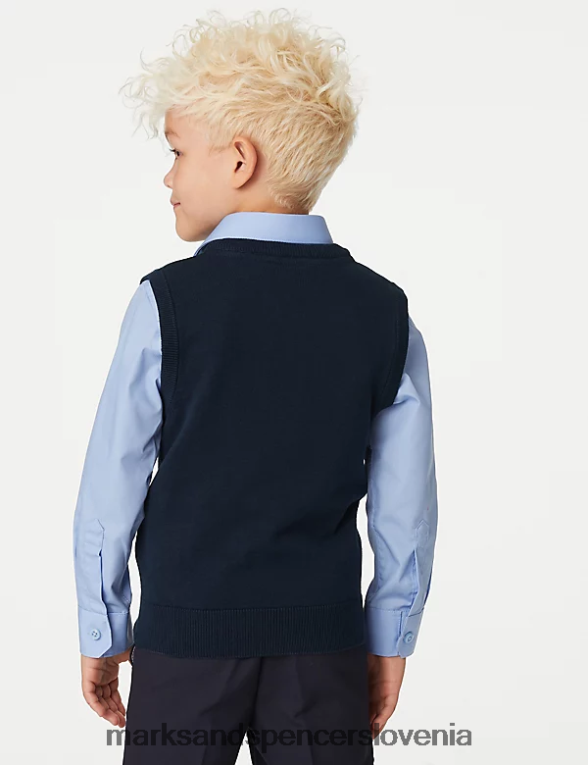 šolska majica brez rokavov iz čistega bombaža mornarica Marks & Spencer šolska uniforma otroci 6T8F6X8048
