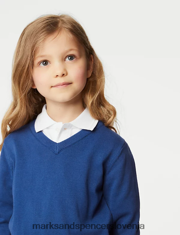 Šolski pulover iz čistega bombaža iz 2 kosov modra Marks & Spencer šolska uniforma otroci 6T8F6X8056