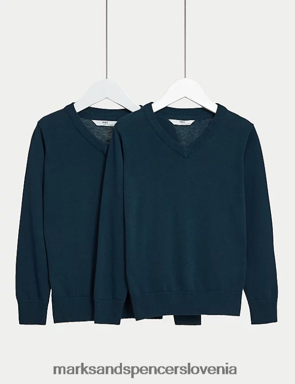 Šolski pulover iz čistega bombaža iz 2 kosov mornarica Marks & Spencer šolska uniforma otroci 6T8F6X8060