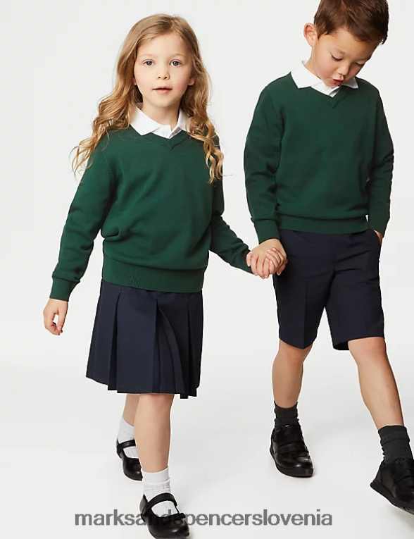 Šolski pulover iz čistega bombaža iz 2 kosov zelena Marks & Spencer šolska uniforma otroci 6T8F6X8058