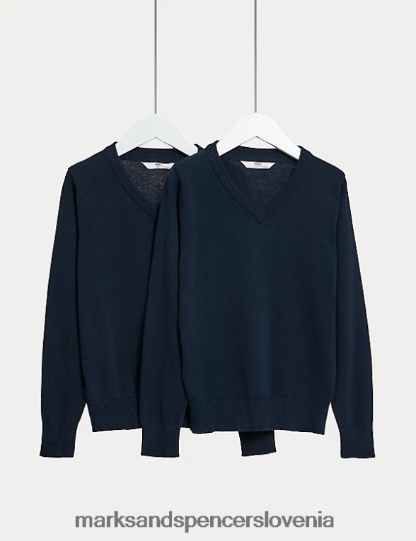 Šolski bombažni jopiči iz 2 kosov ozkega kroja mornarica Marks & Spencer šolska uniforma otroci 6T8F6X9197