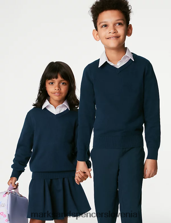 Šolski bombažni jopiči iz 2 kosov ozkega kroja mornarica Marks & Spencer šolska uniforma otroci 6T8F6X9197