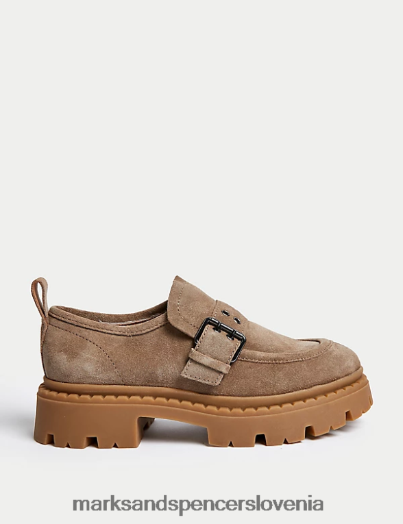 široki loaferji iz semiša z zaponko svetlo kaki Marks & Spencer čevlje uniseks 6T8F6X1925