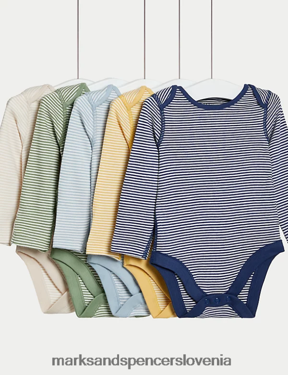 5pk črtasti bodi iz čistega bombaža multi Marks & Spencer oblačila uniseks 6T8F6X7504