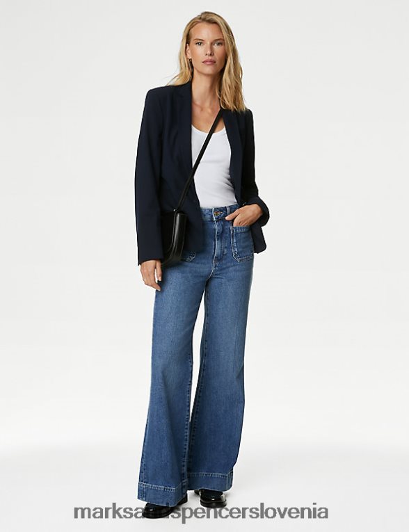 kavbojke z visokim pasom in širokim žepom srednji indigo Marks & Spencer oblačila uniseks 6T8F6X514