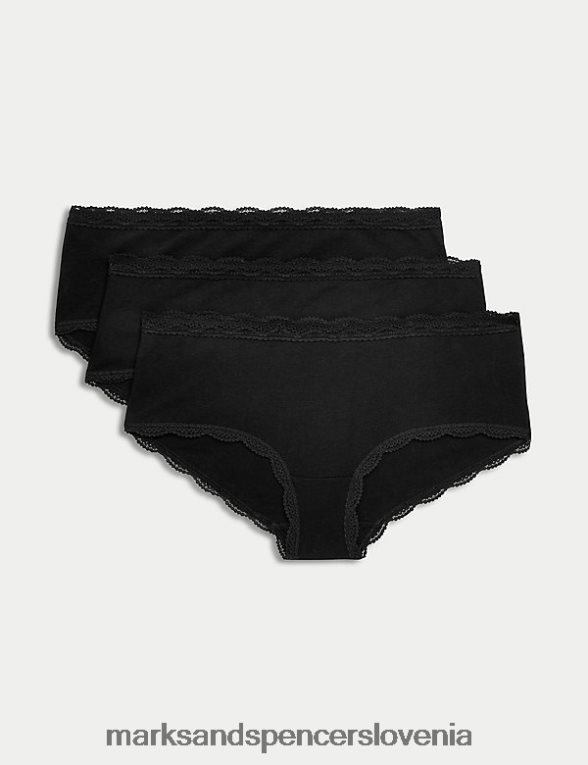 3pk bombažne kratke hlače s čipko Črna Marks & Spencer oblačila uniseks 6T8F6X4021