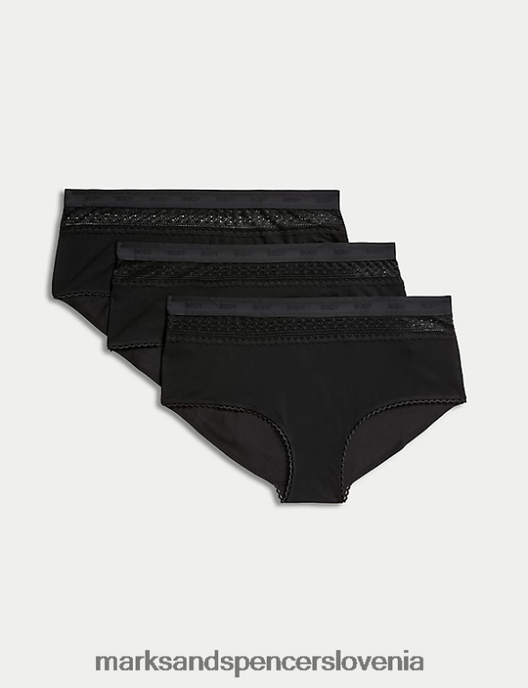 3pk bombažne kratke hlače z visoko postavo Črna Marks & Spencer oblačila uniseks 6T8F6X4534