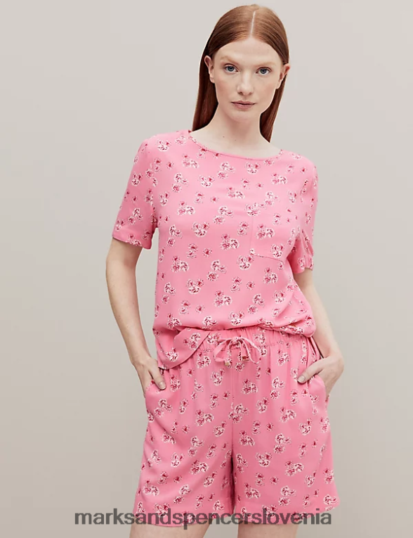 kratke pižame s cvetličnim potiskom roza mešanica Marks & Spencer oblačila uniseks 6T8F6X3440