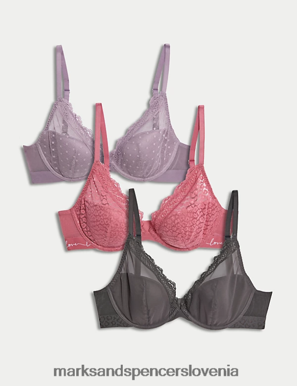 3pk nedrčki s čipkasto obrobo mešanica malin Marks & Spencer oblačila uniseks 6T8F6X4653