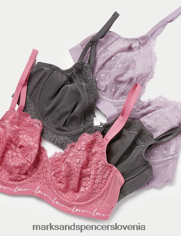 3pk nedrčki za balkon s čipko in mrežico mešanica malin Marks & Spencer oblačila uniseks 6T8F6X4710