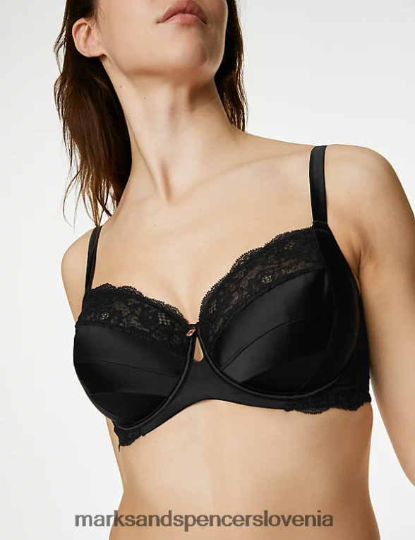 balkonski nedrček s svilo in čipko Črna Marks & Spencer oblačila uniseks 6T8F6X3996